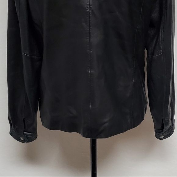 VINTAGE Couture J. Park Black Butter Soft Leather Collared Full-zip Moto Jacket - Picture 12 of 16
